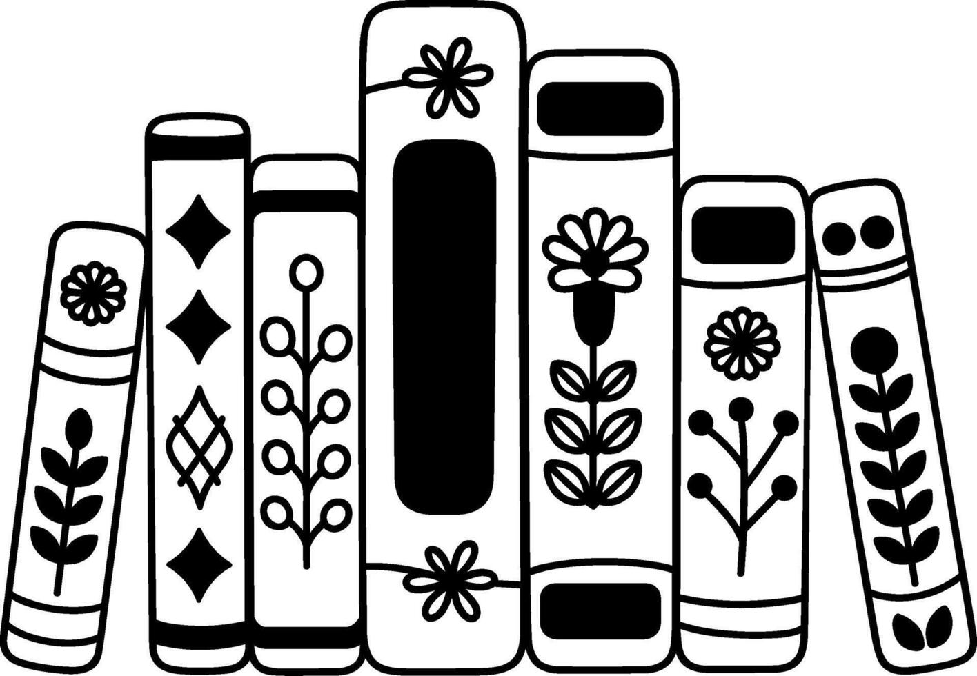 Bookshelf with Books and Home Decor Line Drawing vector