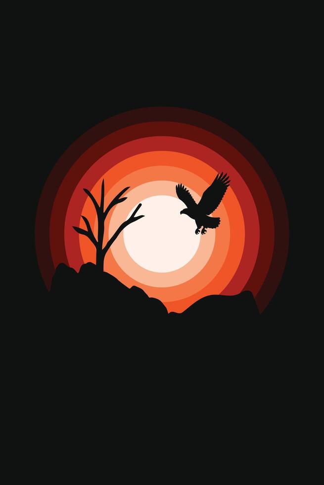 illustration for wall art and interior decoration of a landscape during sunset vector