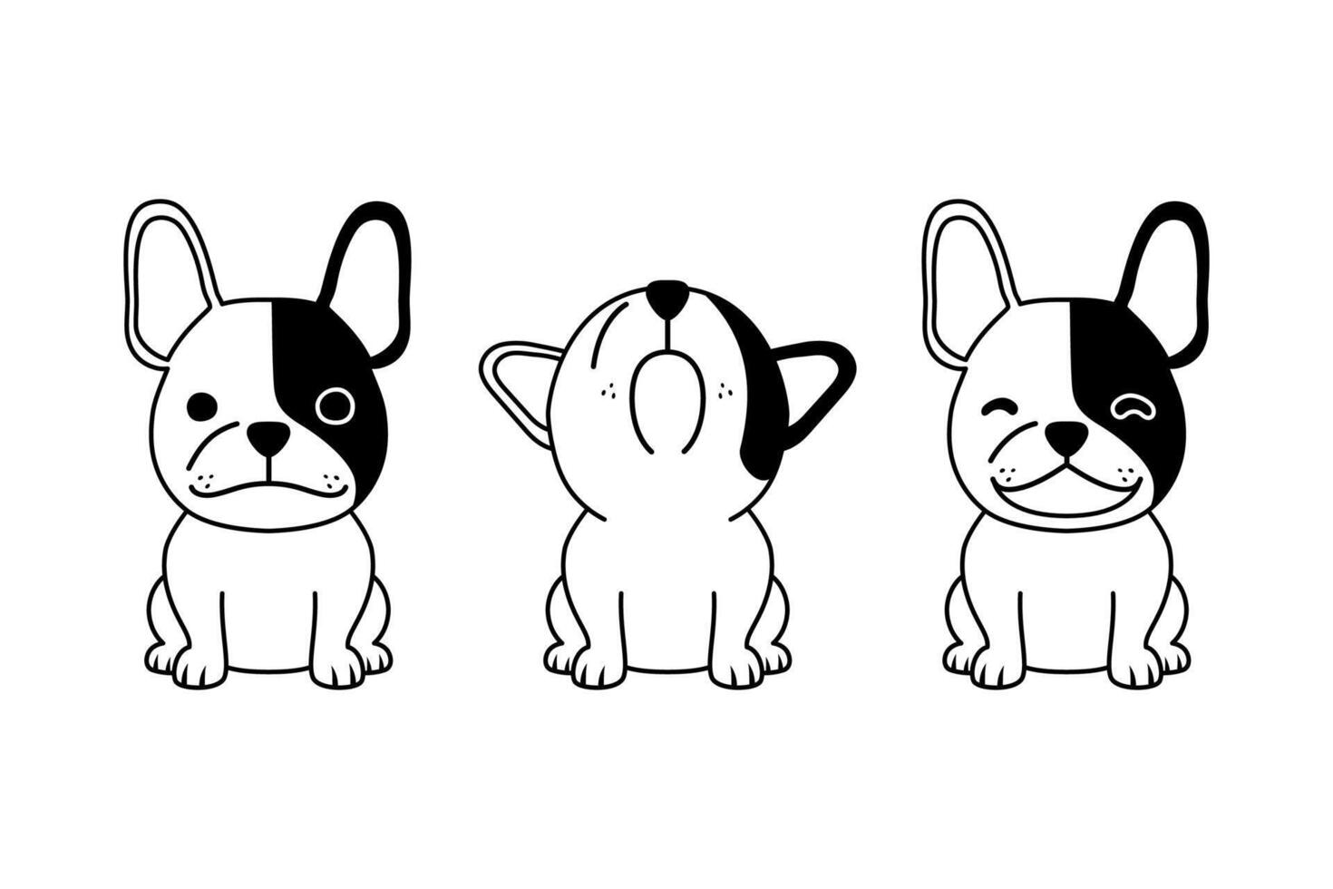 Set of black and white cartoon character french bulldog vector