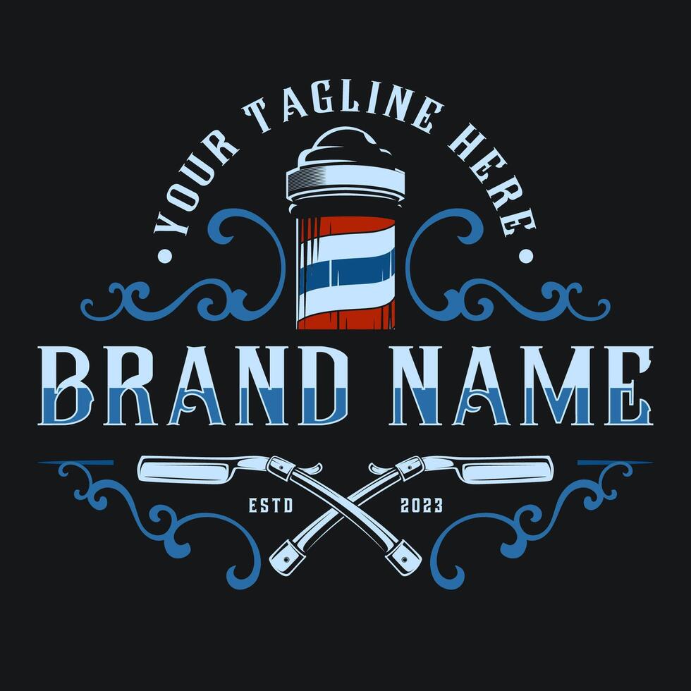 Barbershop vintage logo. razor tool with barbers pole element, perfect for barber or hair salon vector