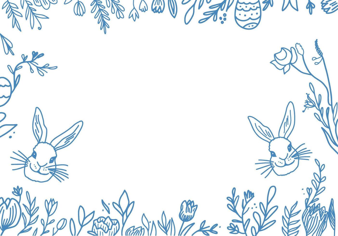 Bunny and Flowers Banner, Hand-Drawn Sketch vector