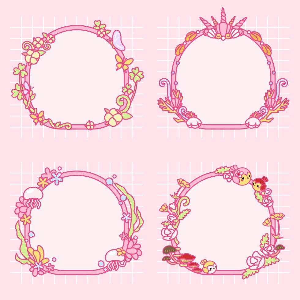 a set of pink color theme notepad frame design vector