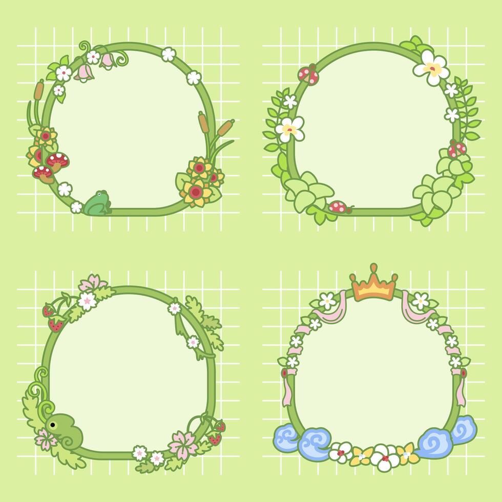 a floral design frame with green color theme for journal element vector