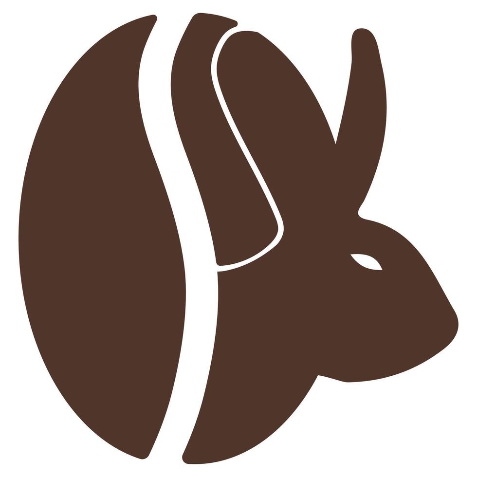 stylized simple coffee bean logo with an animal head, namely a rabbit silhouette vector