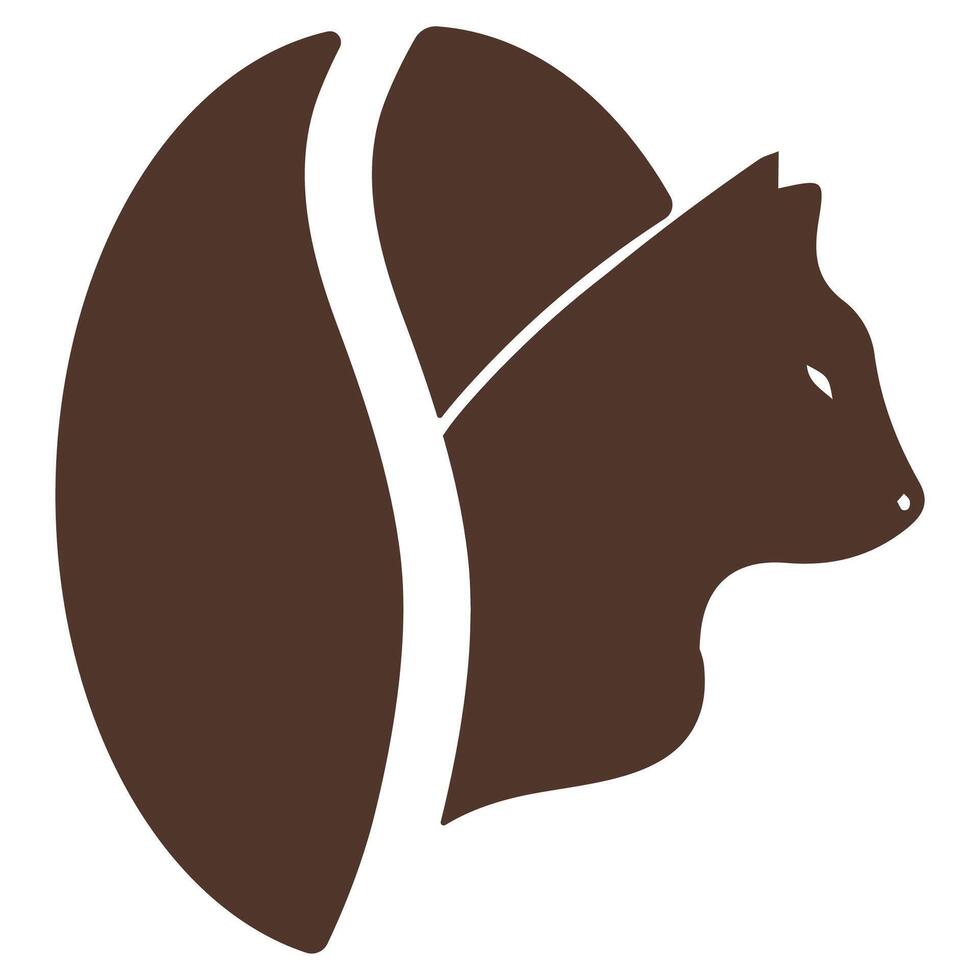 stylized simple coffee bean logo with an animal head, namely a cat silhouette vector
