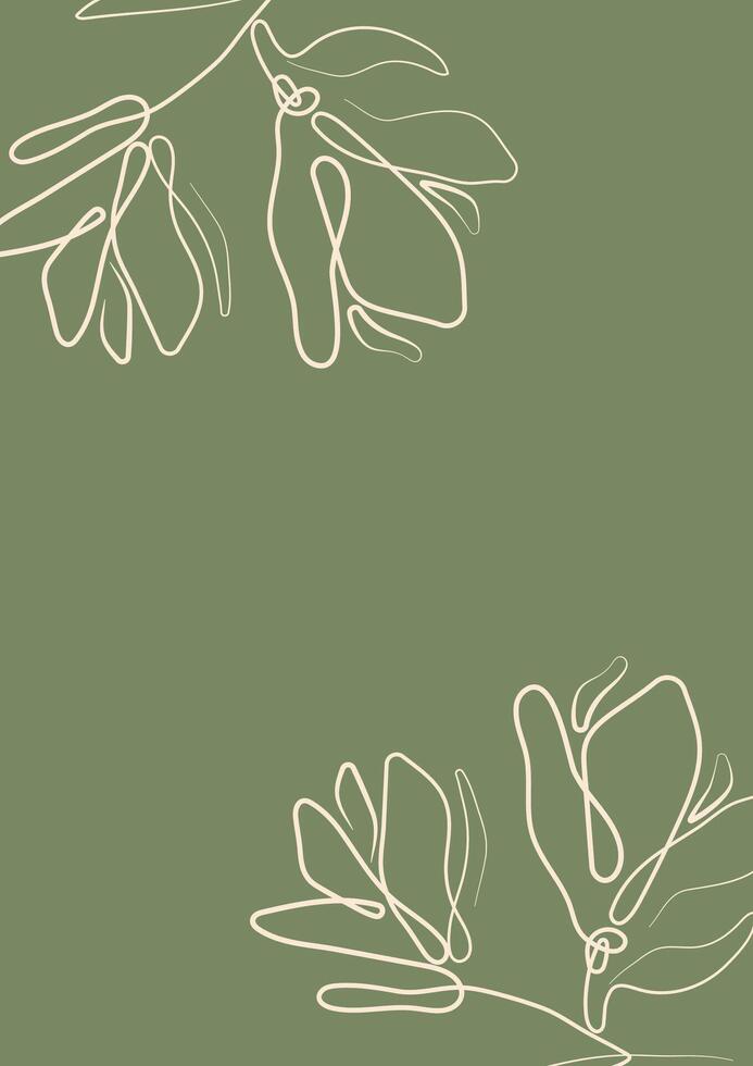 green template for greeting cards or invitations with flower buds, namely magnolia flowers in line art style vector