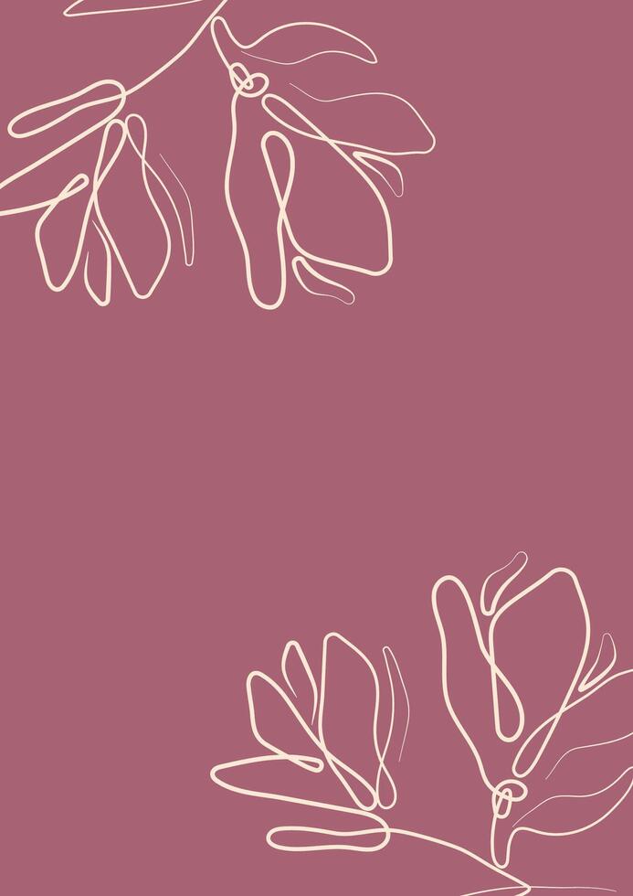 pink template for greeting cards or invitations with flower buds, namely magnolia flowers in line art style vector