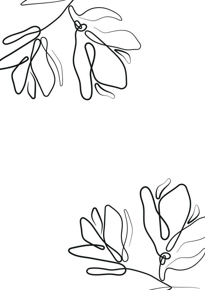 black and white template for greeting cards or invitations with flower buds, namely magnolia flowers in line art style vector