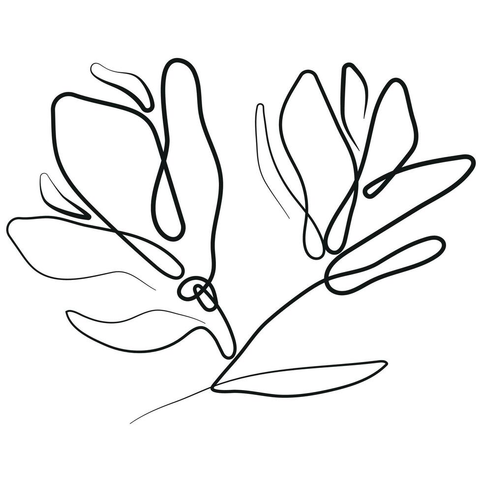 Simple icon of two magnolia buds on a branch in line art style drawn with an original outline, for logos, tattoos or other designs vector