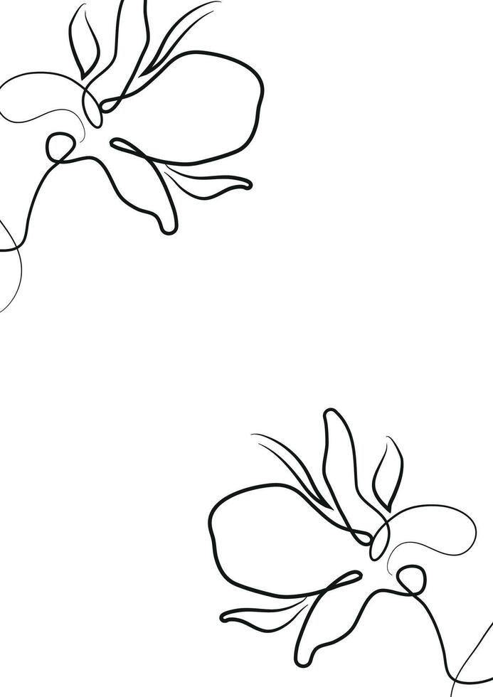 black and white greeting card or invitation template with flowers, namely with a branch with magnolia blossom in line art style vector