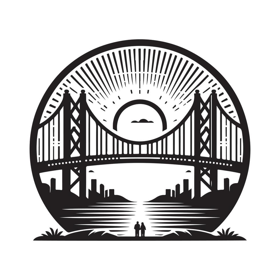 Classic Stone Bridge Silhouette Art vector