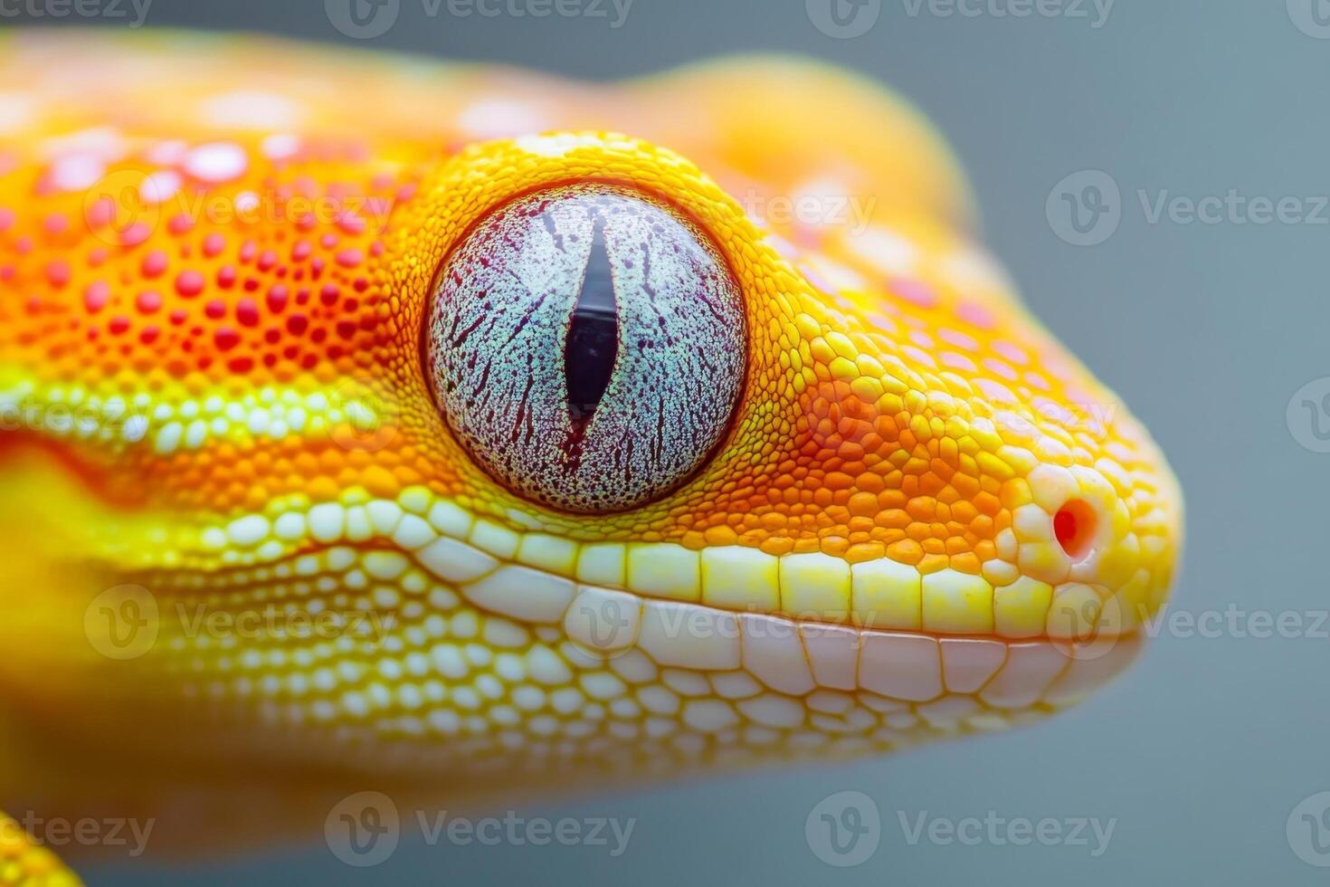 Close up of a geckole with bright orange eyes photo