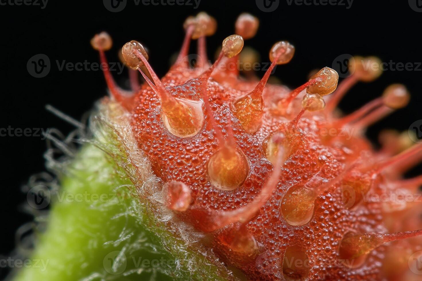 A close up of a plant with many small, red, spiky things photo