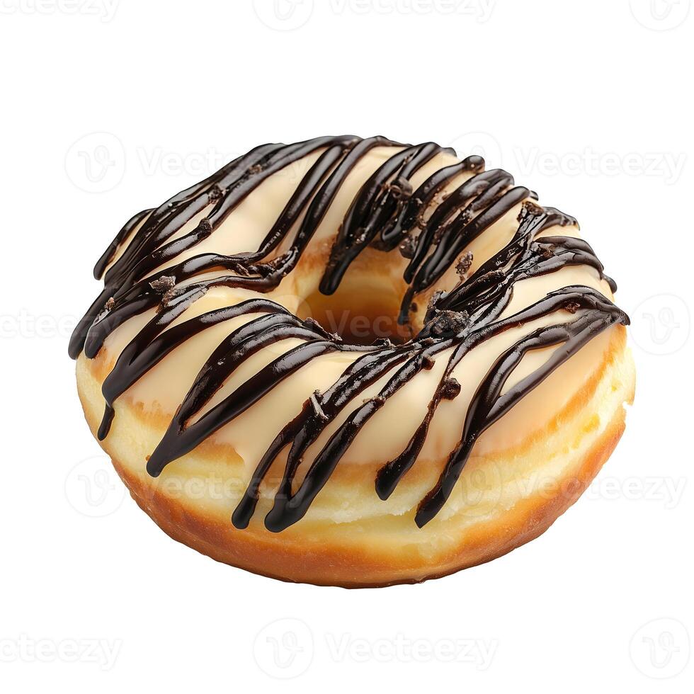 baked donut with chocolate frosting and icing isolated photo