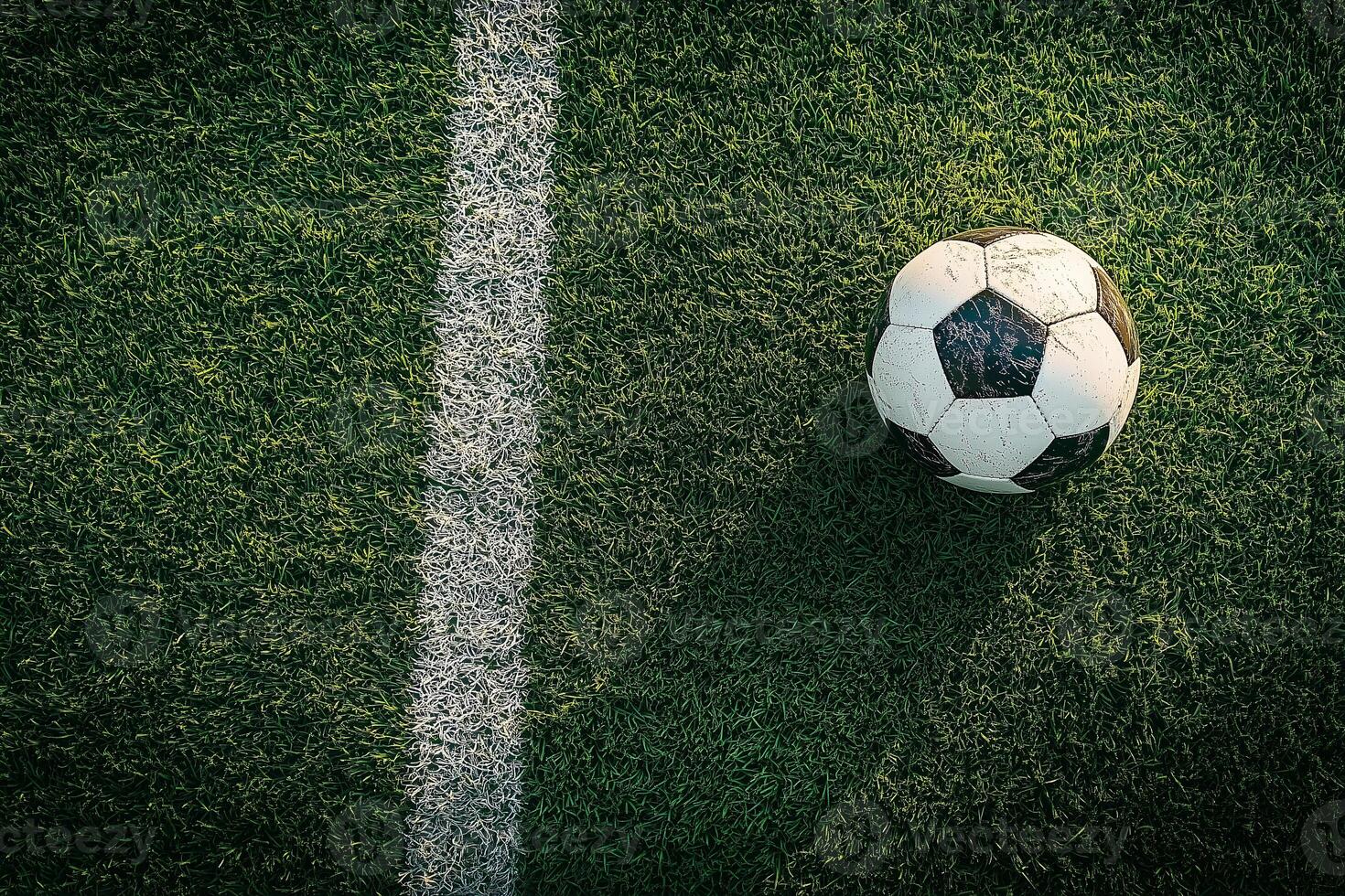Soccer Ball on Green Grass Field with White Line photo