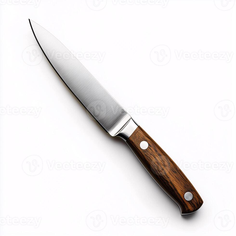 Paring Knife with Wooden Handle on White Background photo