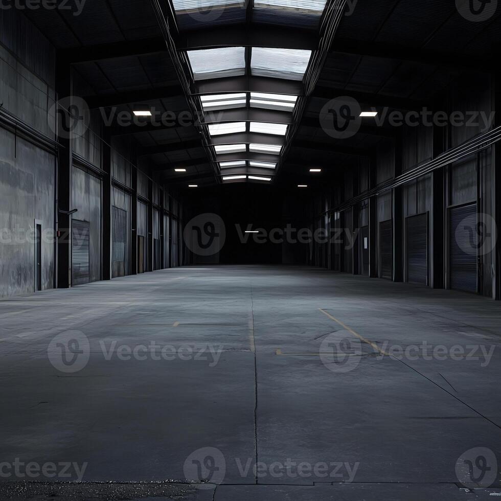Dark empty warehouse photo