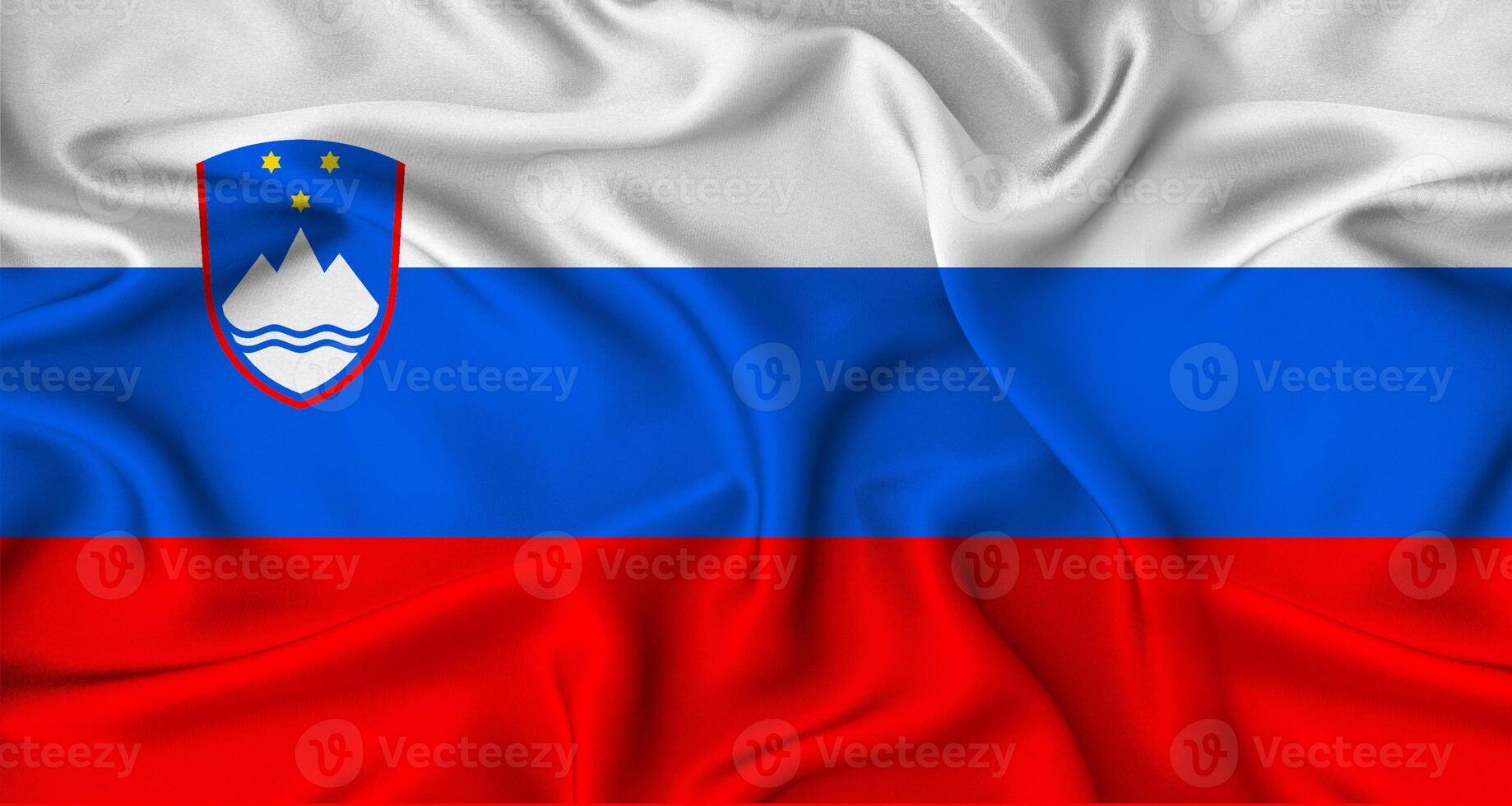 Realistic Slovenia Flag Waving, Close Up Of Flag Of Slovenia With Cloth Texture photo