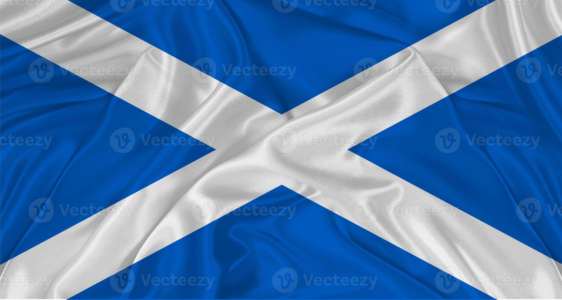 Scottish flag with fabric texture. Realistic flag of Scotland waving photo