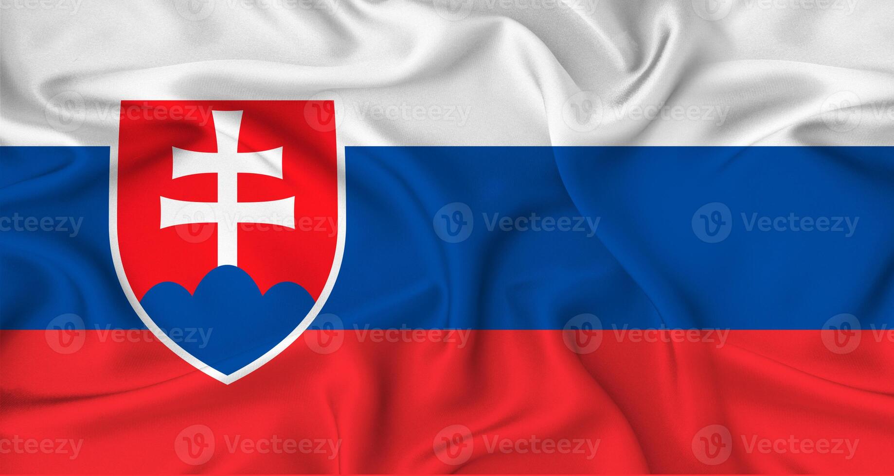 Realistic Slovakia flag waving. Close up of flag of Slovakia with cloth texture photo