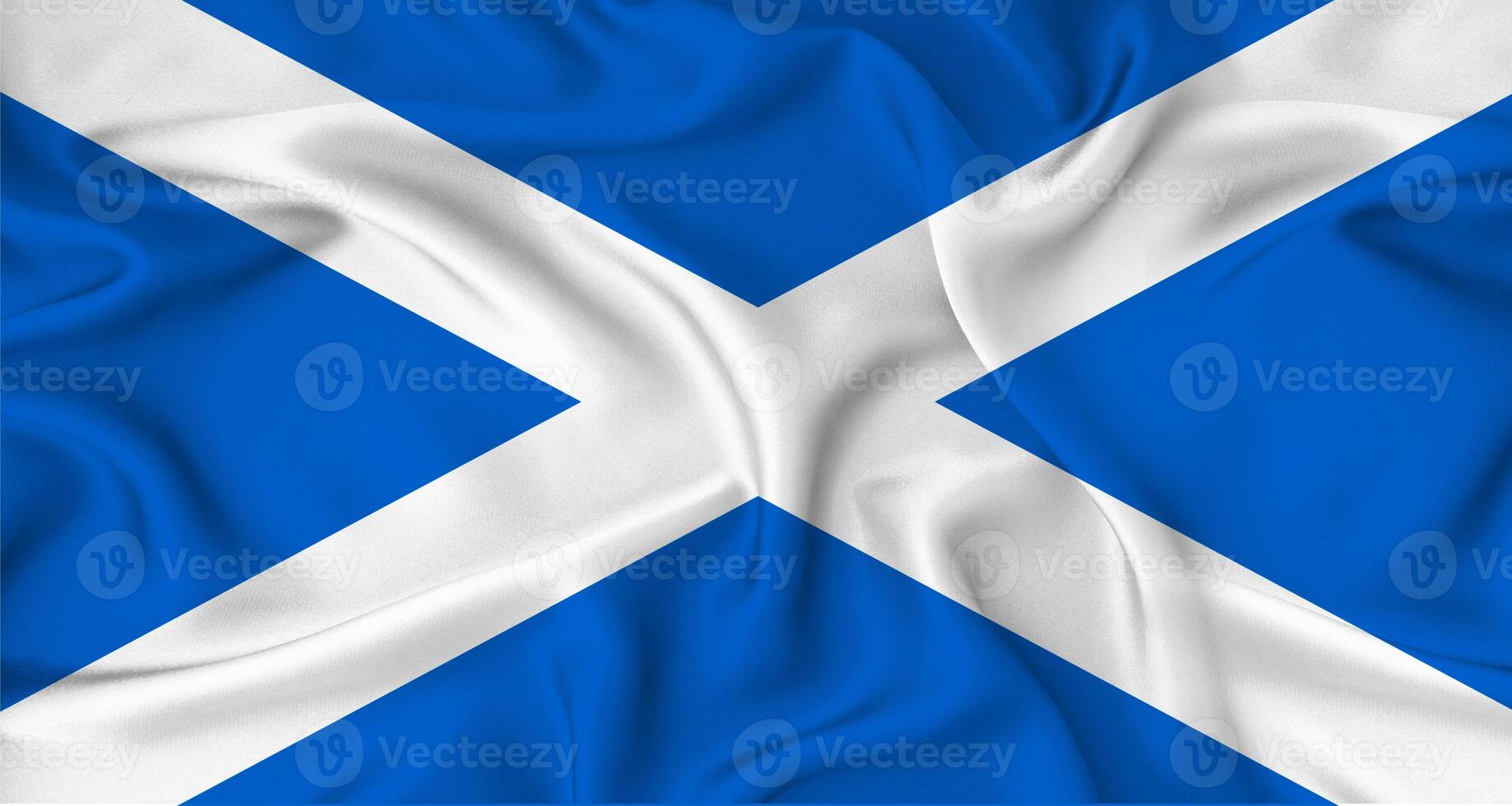 Realistic Scotland flag waving. Close up of flag of Scotland with cloth texture photo