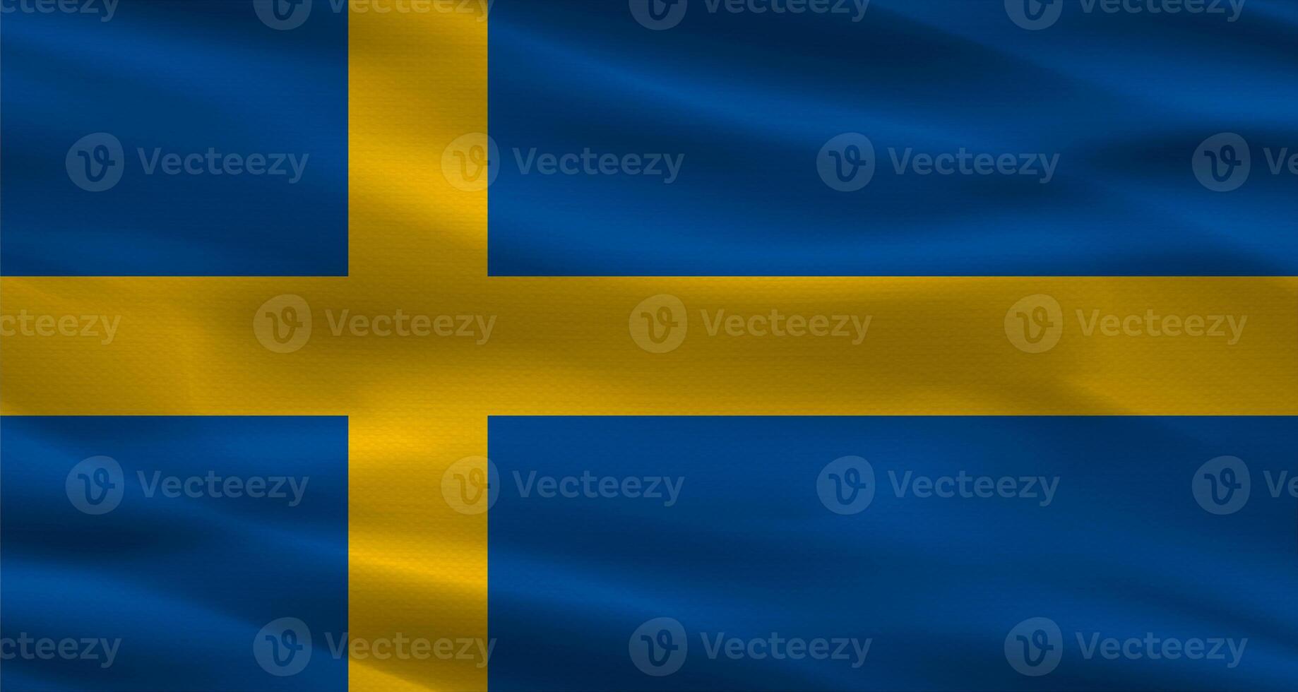 Swedish flag with fabric texture, Realistic flag of Sweden waving photo