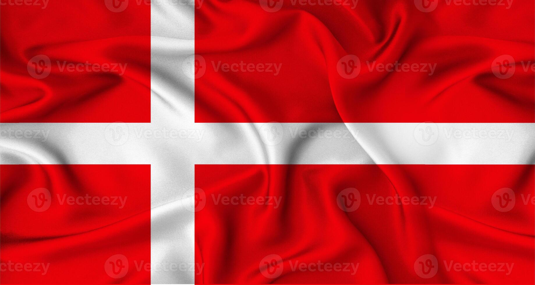 Realistic Denmark flag waving. Close up of flag of Denmark with cloth texture photo
