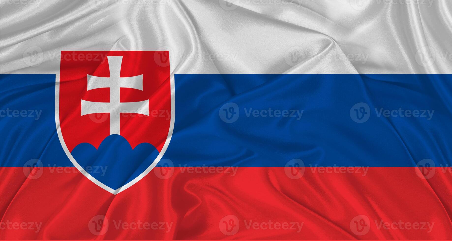 Slovakian flag with fabric texture. Realistic flag of Slovakia waving photo