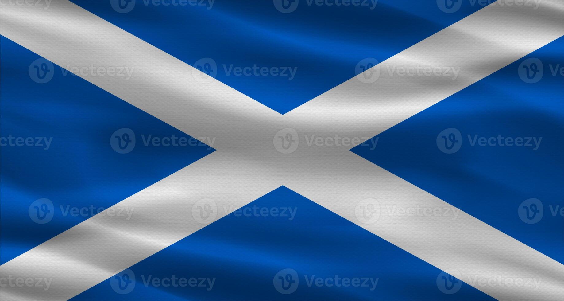 Scottish flag with fabric texture, Realistic flag of Scotland waving photo