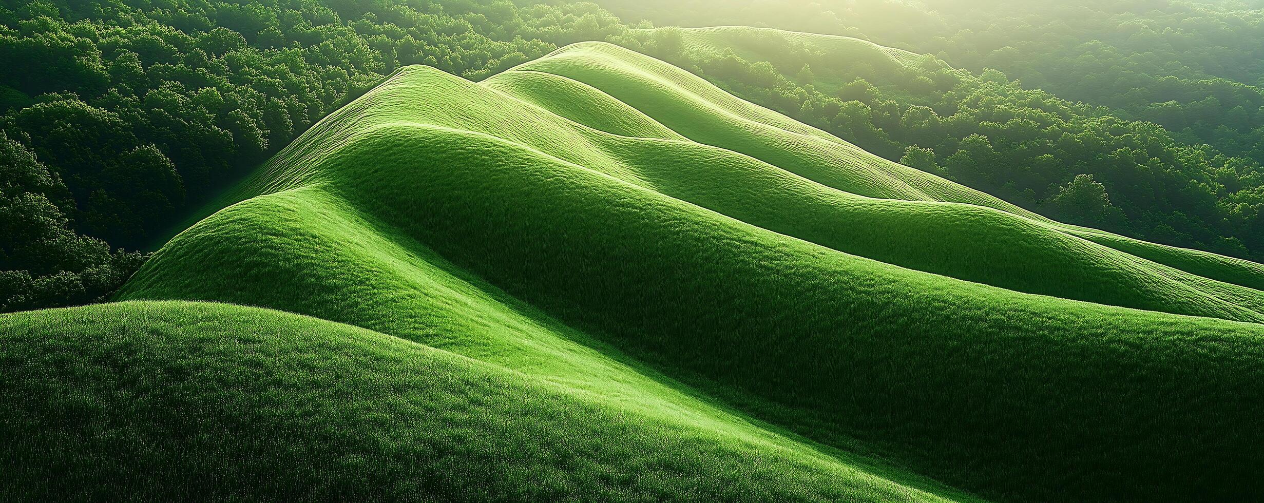 a green hill with grass and trees photo