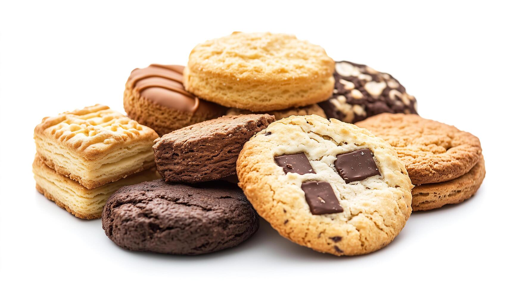 assorted cookies and biscuits on a white background photo