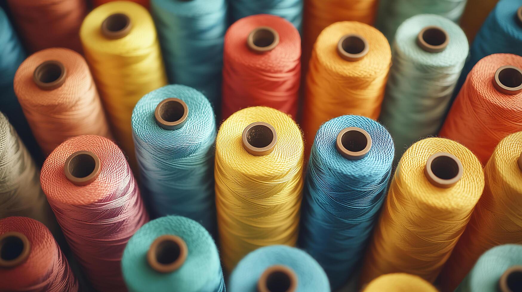 many spools of colorful thread are shown photo