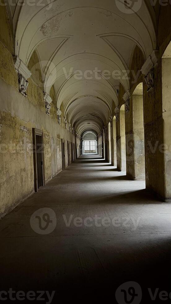 Medieval monastery corridor with columns in the church. Cistercian Abbey Lubiaz photo