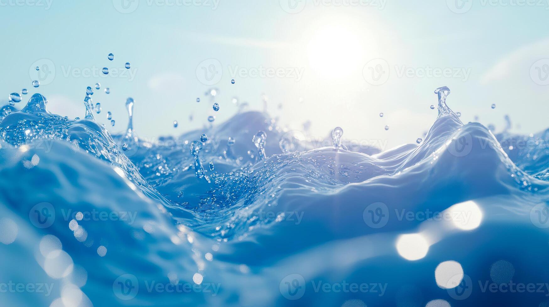 Sparkling sunlit ocean waves in motion under clear blue sky photo