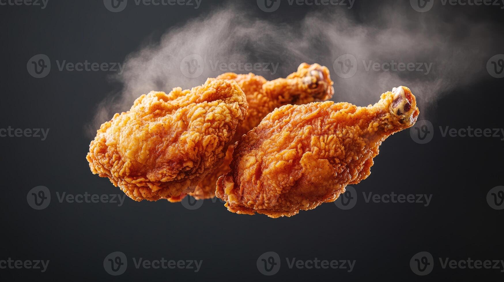 Deliciously crispy fried chicken drumsticks with steam rising, perfect for any meal. photo
