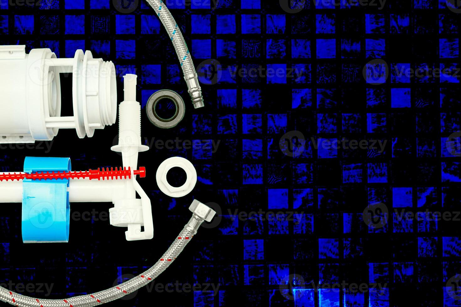 Plumbing.Flexible metal steel faucet hoses,flush mechanism, siphon fittings photo