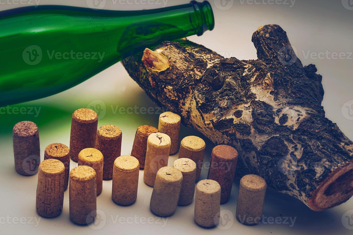 Wine alcohol stopper.Wine corks and piece of old wood.Old taste of pleasure photo
