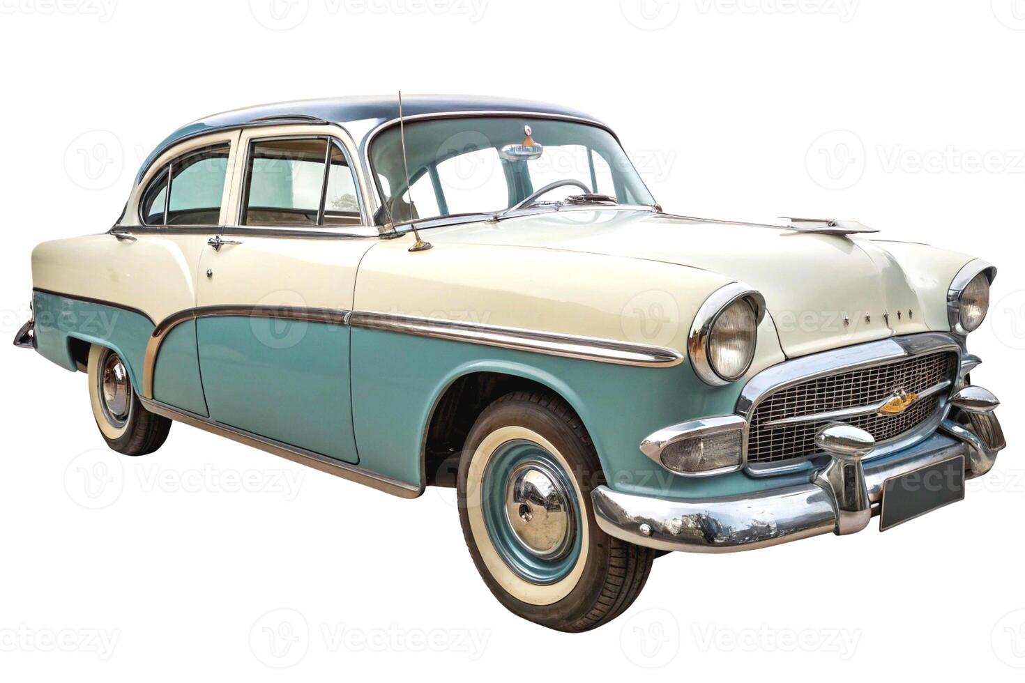 Old retro car on white.Kind good vintage nostalgia. photo