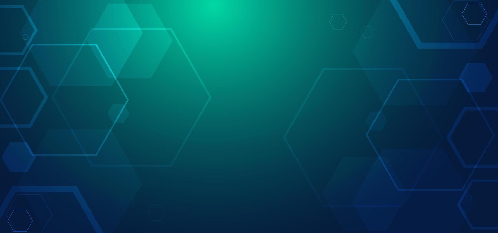 Abstract background featuring overlapping hexagon shapes in green and blue tones. Ideal for tech presentations, data interfaces, and modern digital projects vector