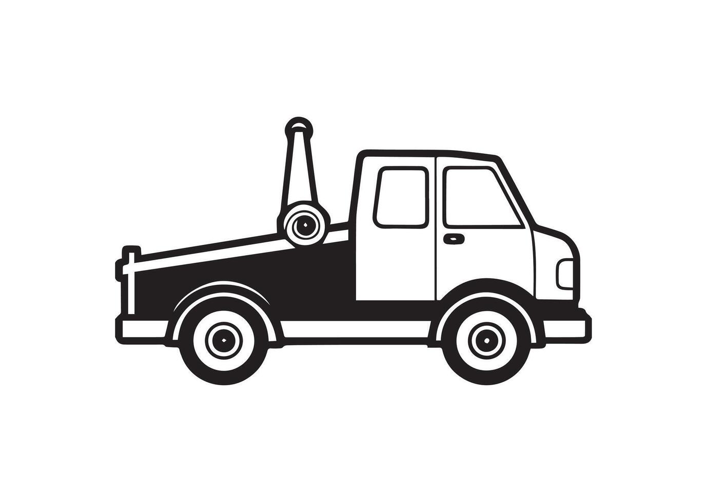 Tow truck offering roadside assistance with hydraulic crane extended vector