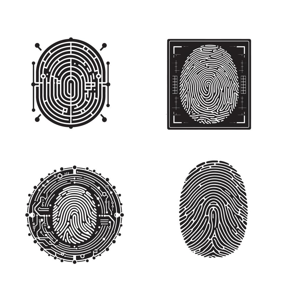 Fingerprint scan silhouette icon bundle on a white background. vector