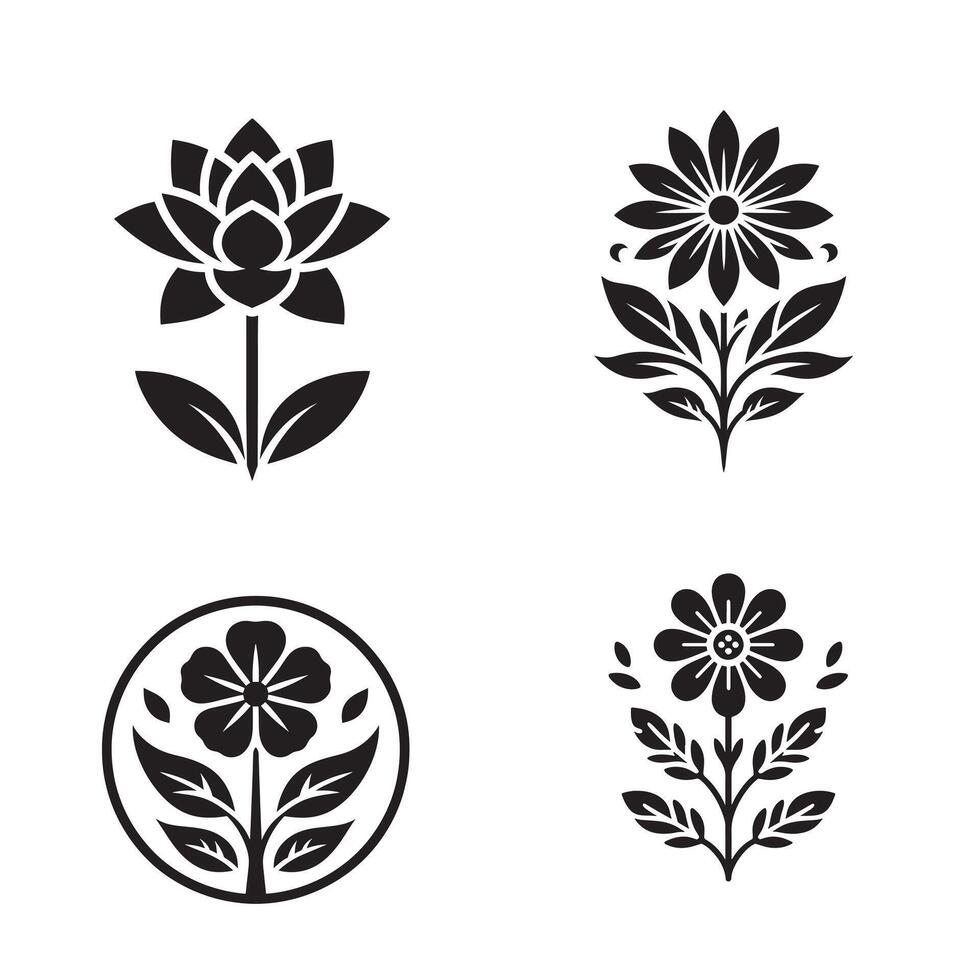 Flower silhouette icon bundle on a white background, vector