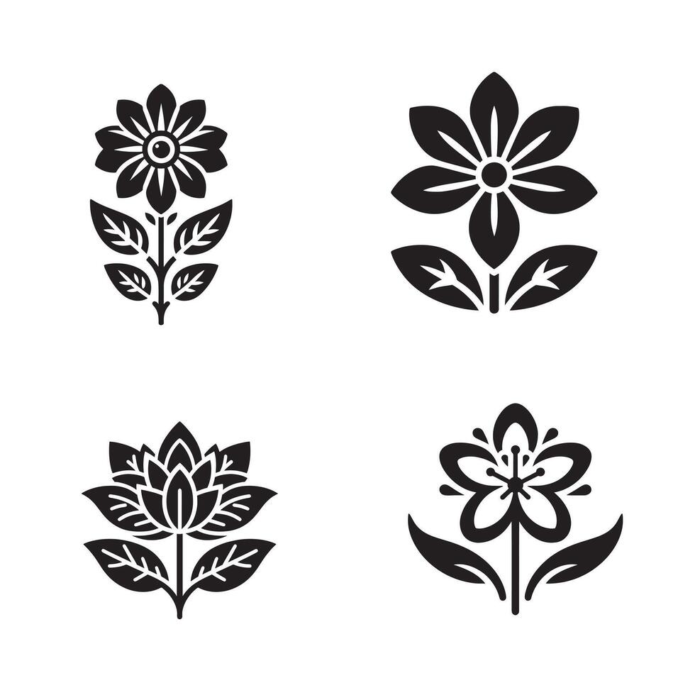 Flower silhouette icon bundle on a white background vector