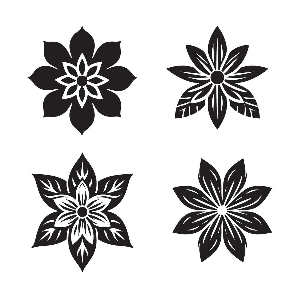 Flower silhouette icon bundle on a white background. vector