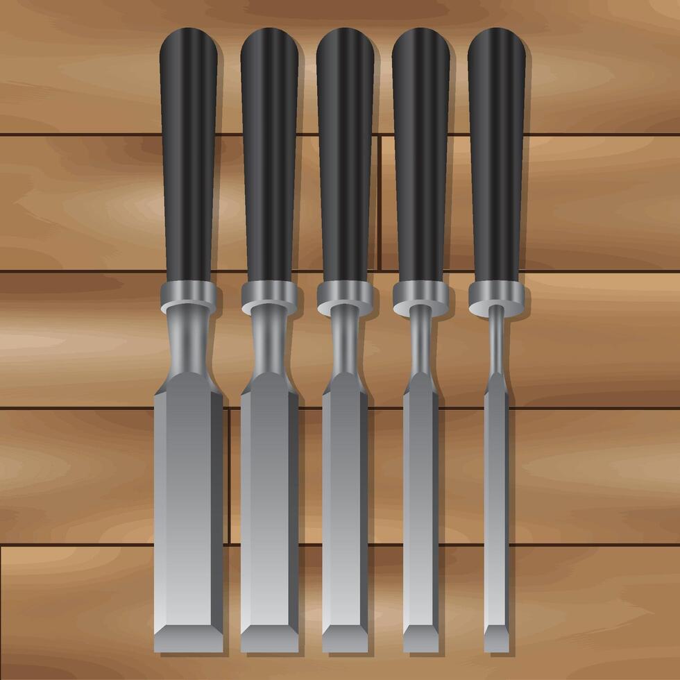 Chisel Set on Wood Background vector