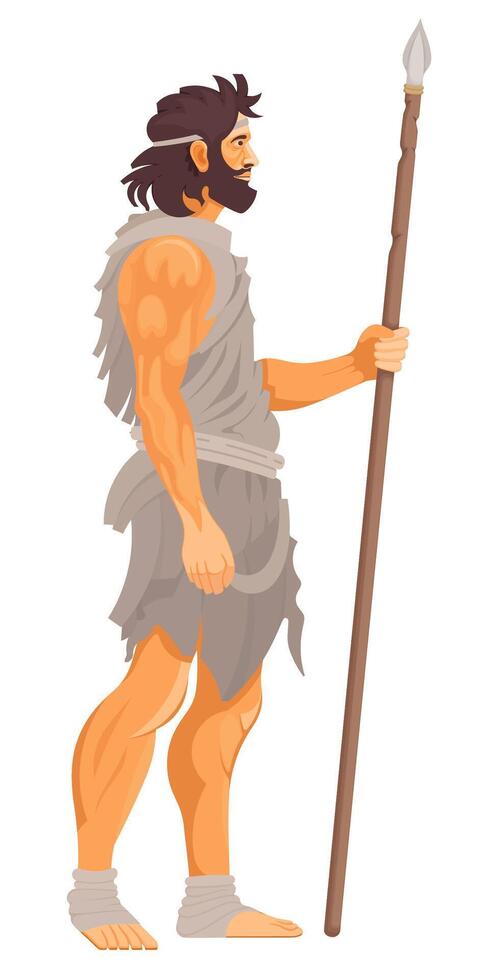 Ancient human with spear illustration vector