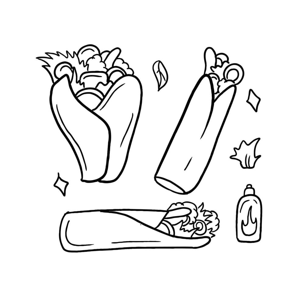 A drawing of a burrito and other items vector