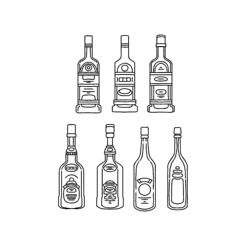 A set of six bottles of alcohol vector