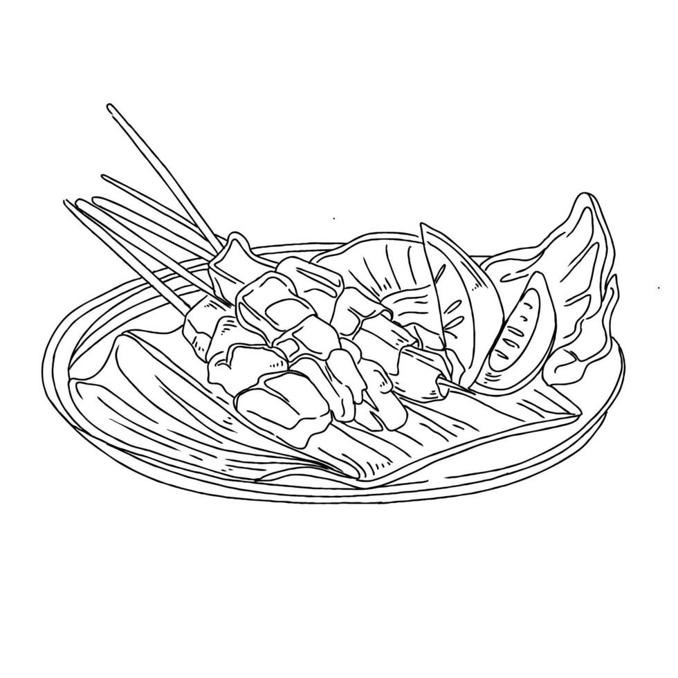 A drawing of skewers on a plate vector