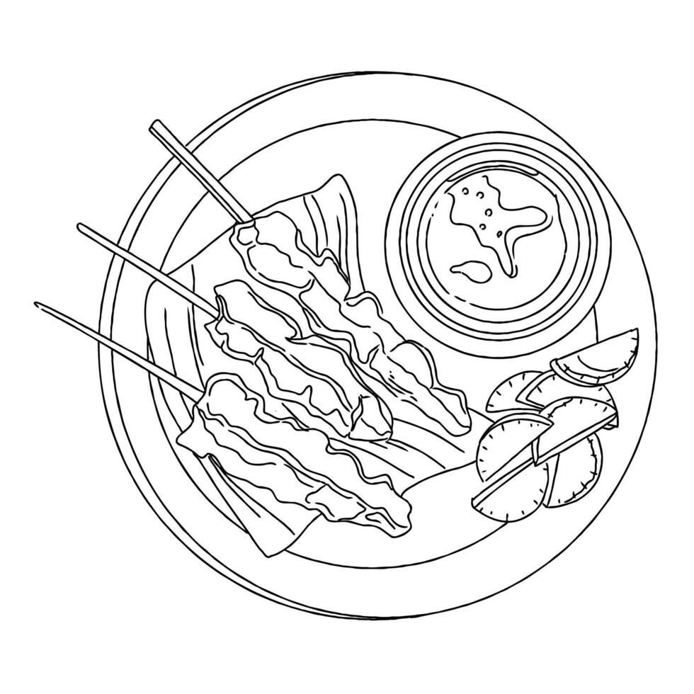 A plate with food and sauce on it coloring page vector